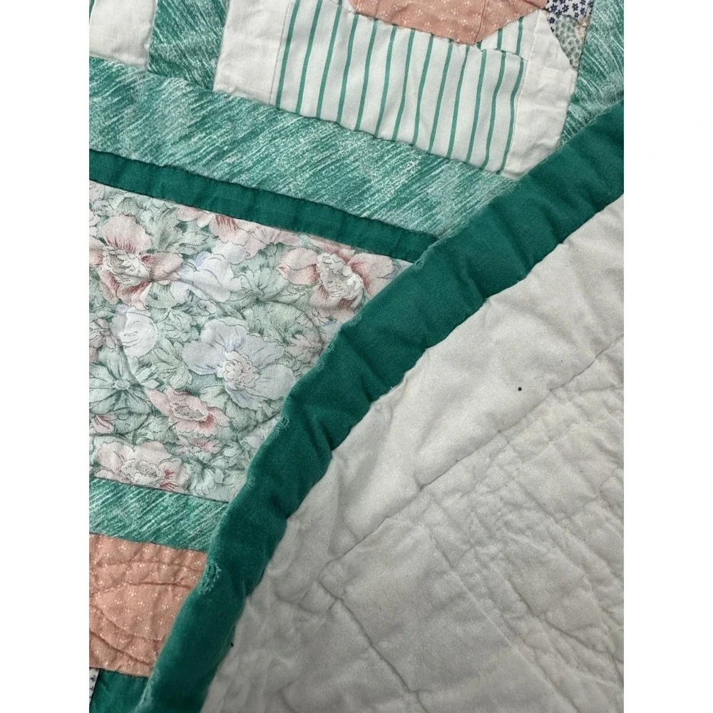 Handmade Teddy Bear Quilt‎ Pastel Floral Patchwork Baby Crib Blanket Pink Green